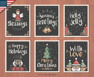 Set de tarjetas navideñas dibujadas a mano