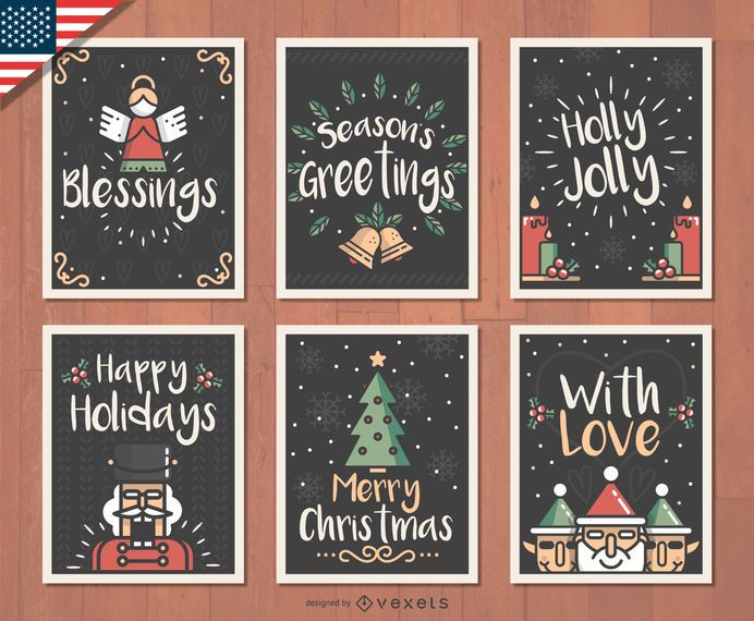 Hand drawn Christmas card set Hand drawn Christmas card set