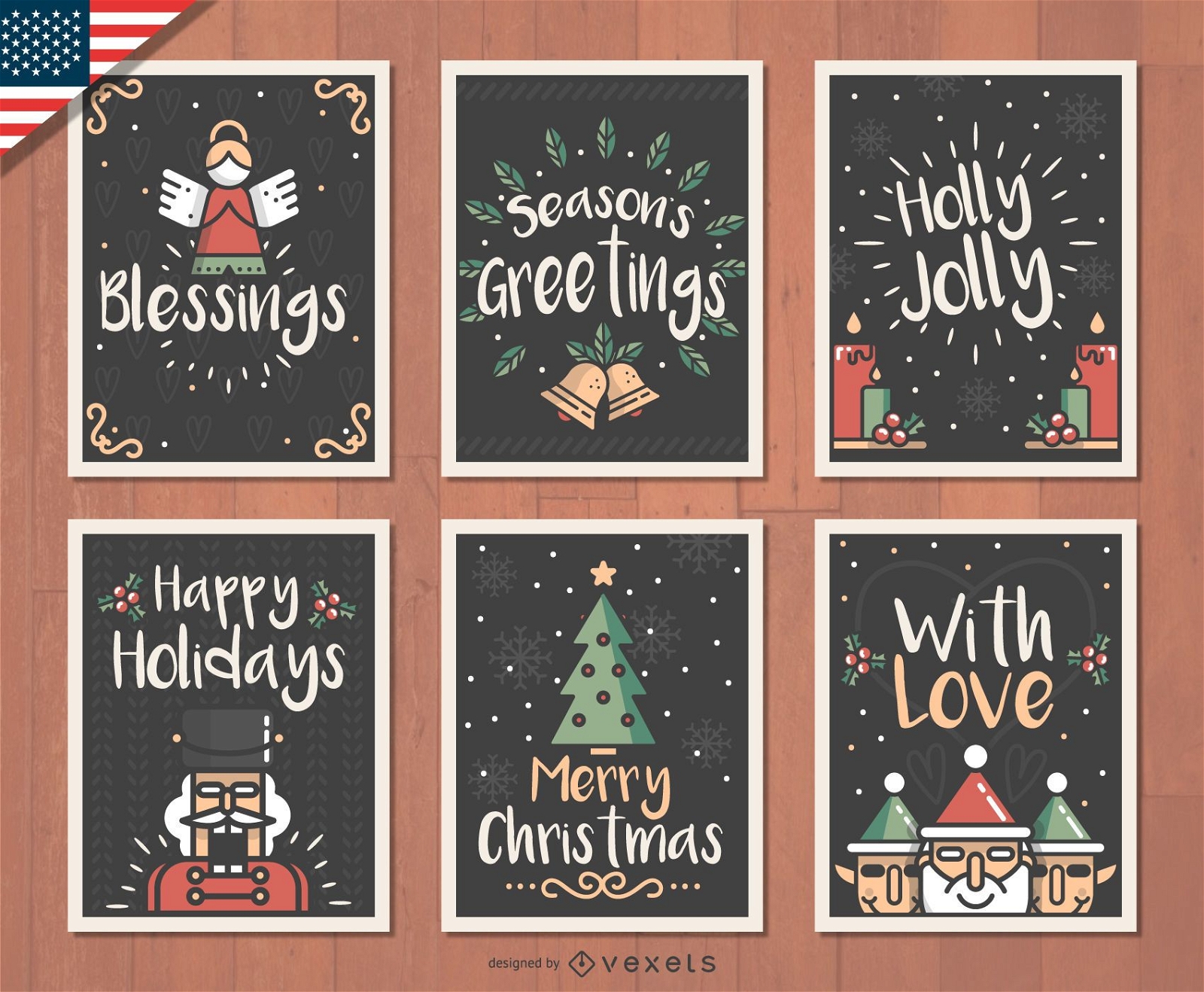 Hand gezeichneter Weihnachtskartensatz