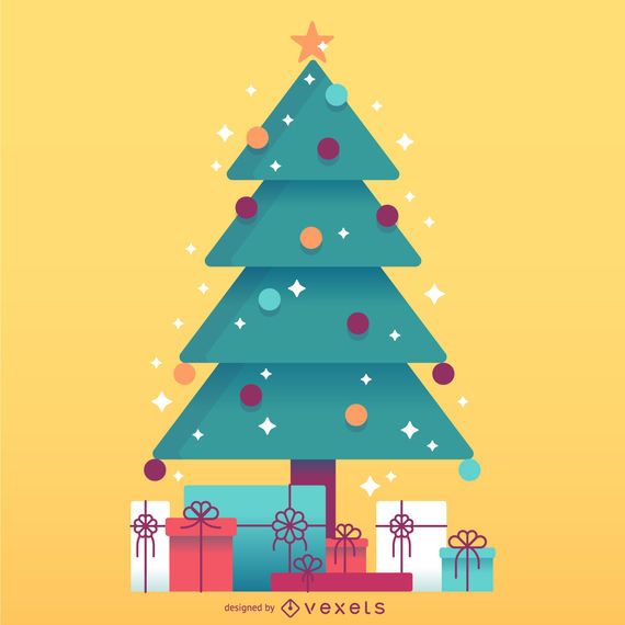 Árvore de Natal com ilustração de presentes Árvore de Natal com ilustração de presentes