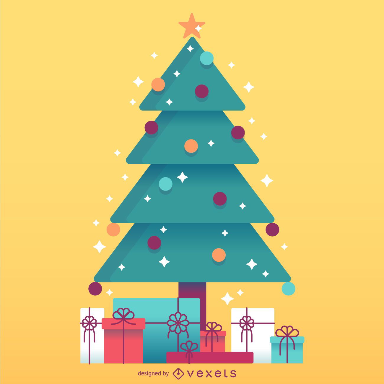 Árvore de Natal com ilustração de presentes
