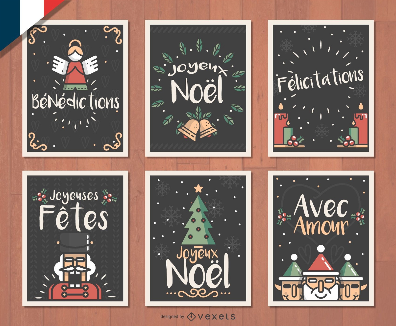 Conjunto de cartões de Natal francês Joyeux Noel