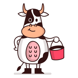 Desenho de vaca segurando balde de leite