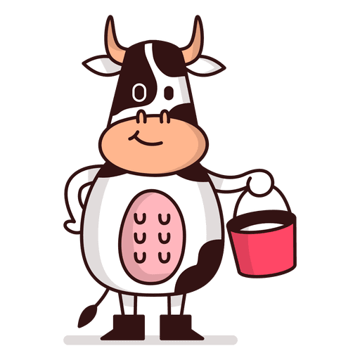 Cow holding milk bucket cartoon PNG Design