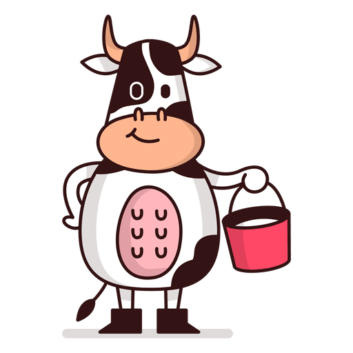 Vaca con dibujos animados de cubo de leche
