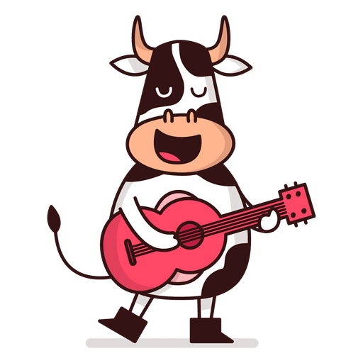 Vaca tocando dibujos animados de guitarra