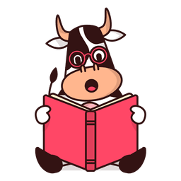 Cow reading book cartoon PNG Design
