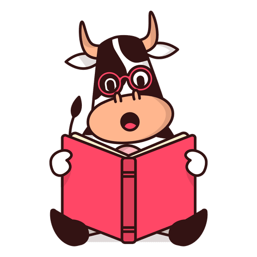 Vaca lendo livro dos desenhos animados