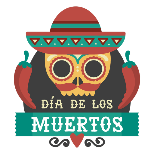 Day of the dead skull with sombrero logo PNG Design