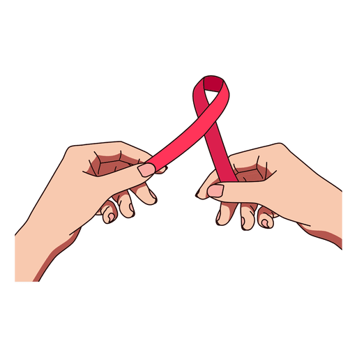 Manos con ilustración de cinta de cáncer de mama Diseño PNG