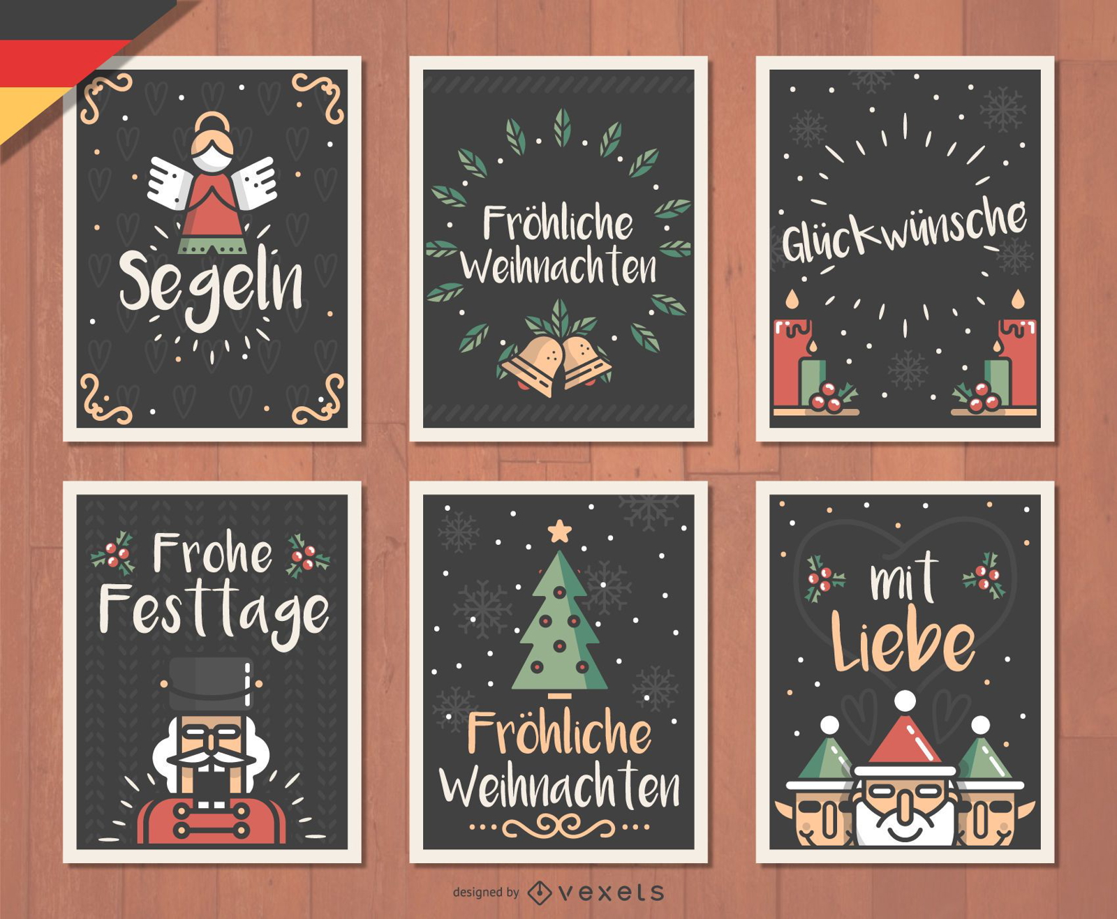 German Fröhliche Weihnachten Christmas Card Set Vector Download