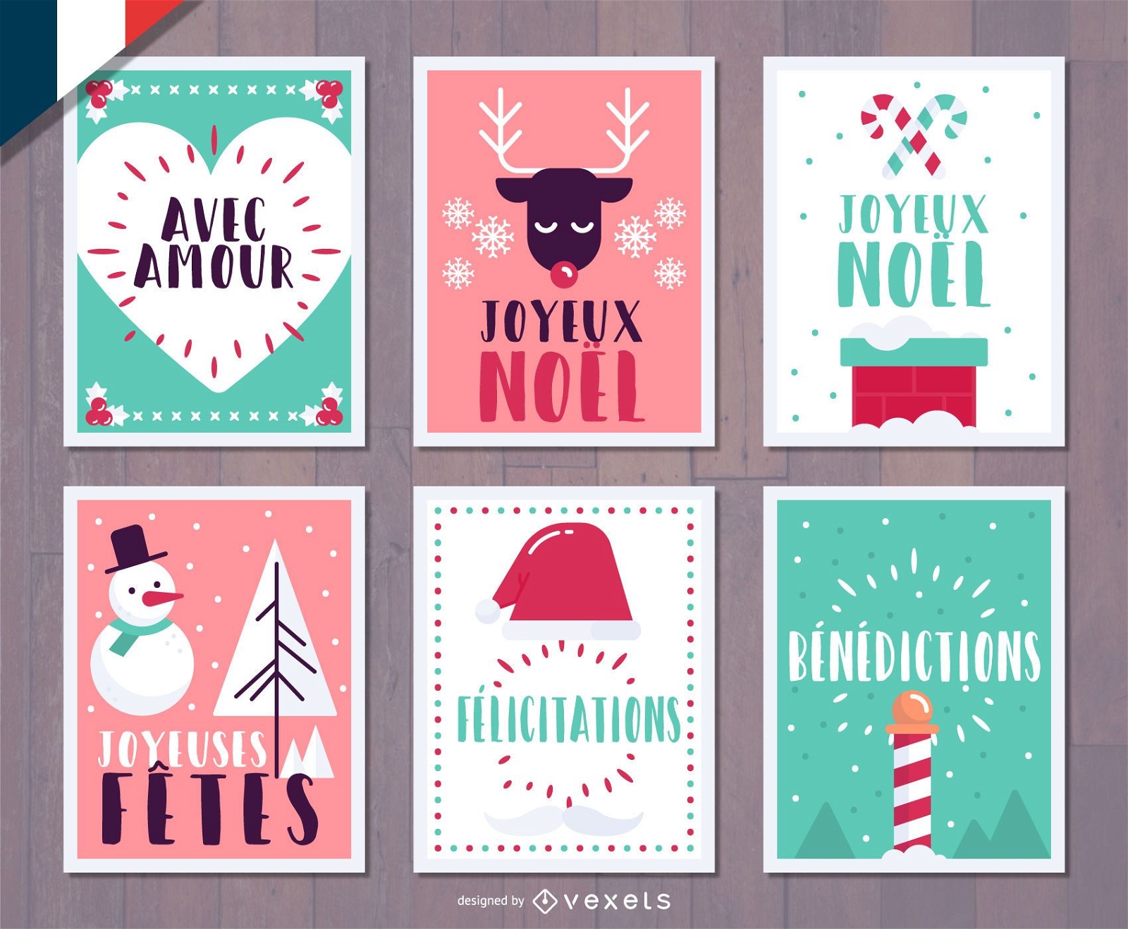 Juego de tarjetas French Christmas Joyeux Noel