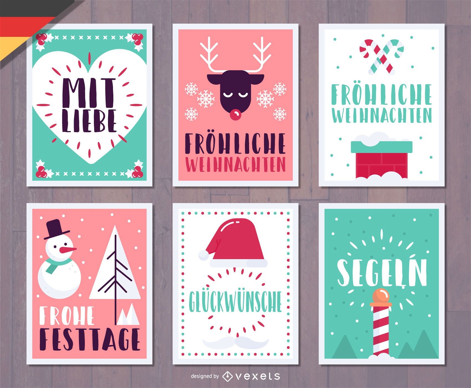 Paquete de tarjetas de Navidad de German Fr?hliche Weihnachten
