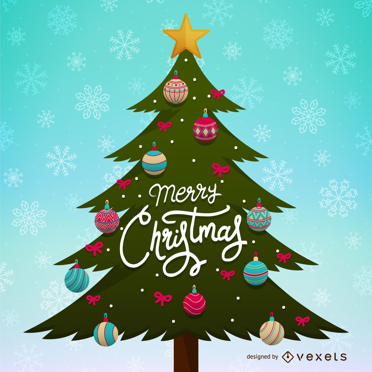 Christmas tree ilustration wirh ornaments