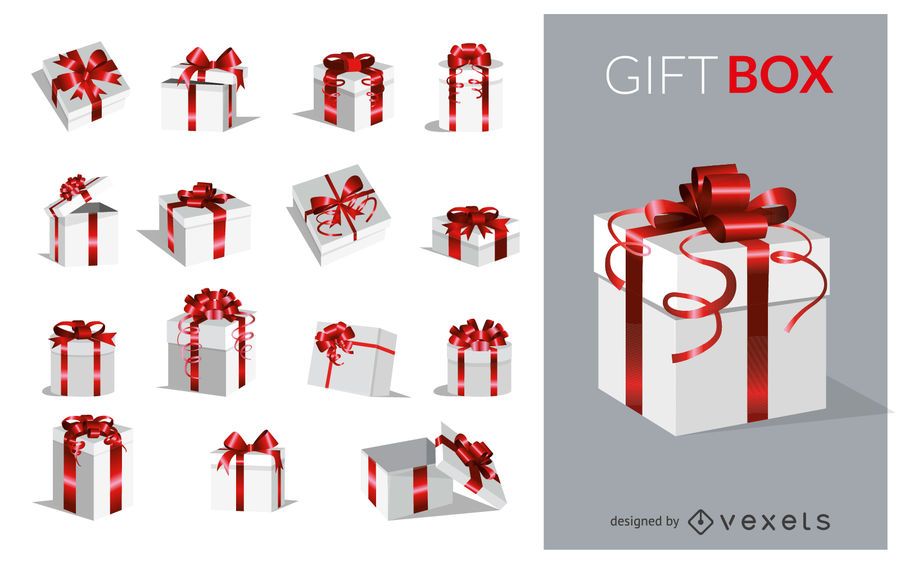 Set de cajas de regalo rojas y plateadas. Set de cajas de regalo rojas y plateadas.