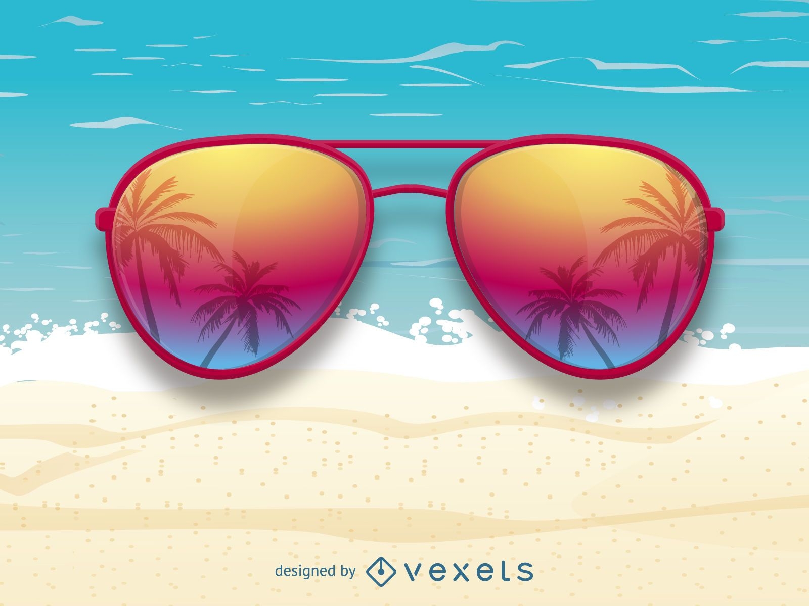 Sunglasses with palm trees reflection