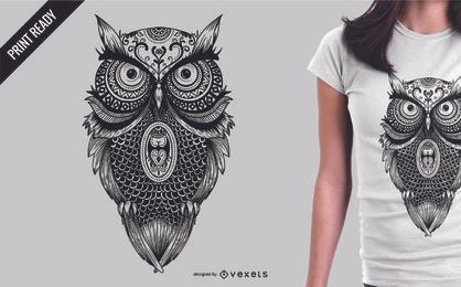 Diseño de camiseta de ilustración de búho mandala