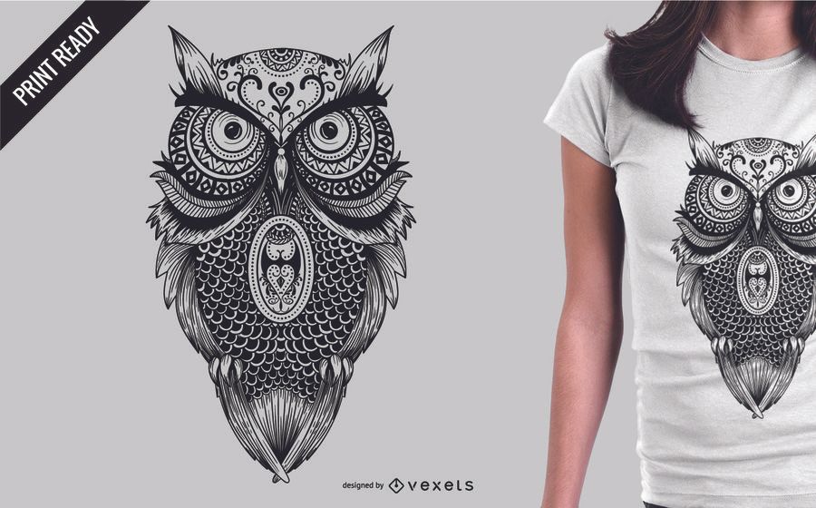 Diseño de la camiseta del ejemplo del búho de la mandala Diseño de la camiseta del ejemplo del búho de la mandala