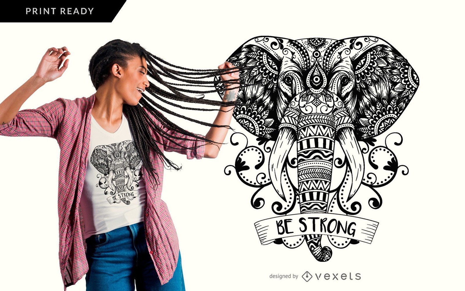 Design de t-shirt de elefante mandala
