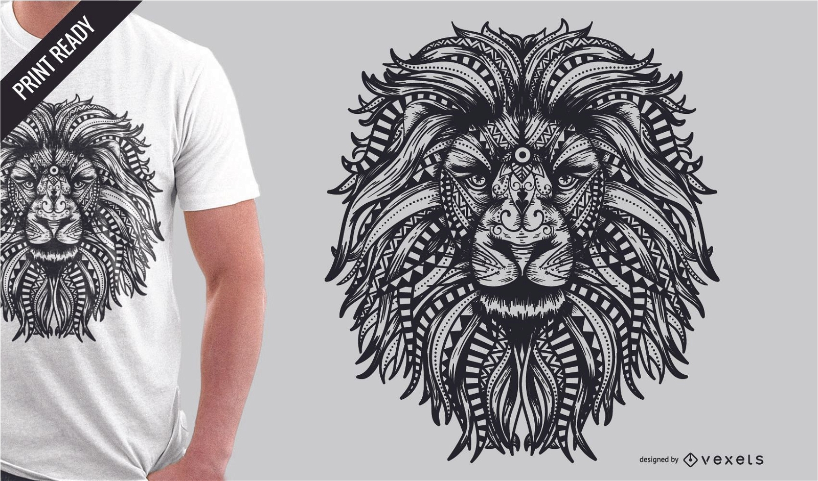 Design de t-shirt de leão mandala