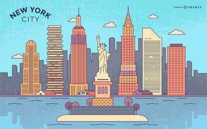 New York City colorful stroke skyline New York City colorful stroke skyline