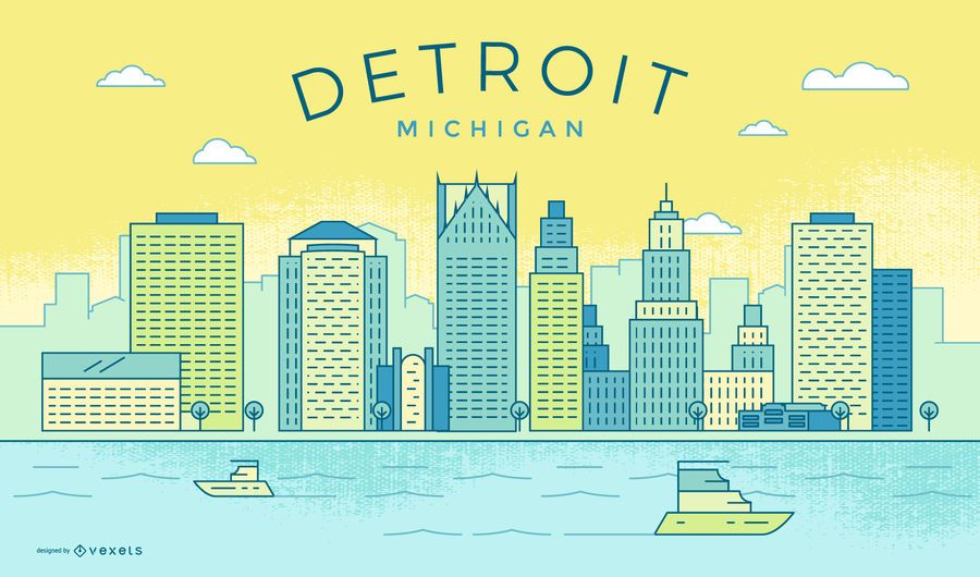 Colorful Detroit stroke skyline Colorful Detroit stroke skyline