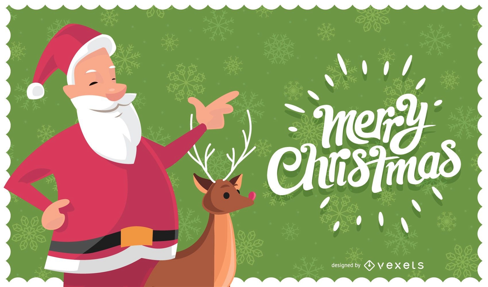 Christmas card with Santa Claus and reindeer