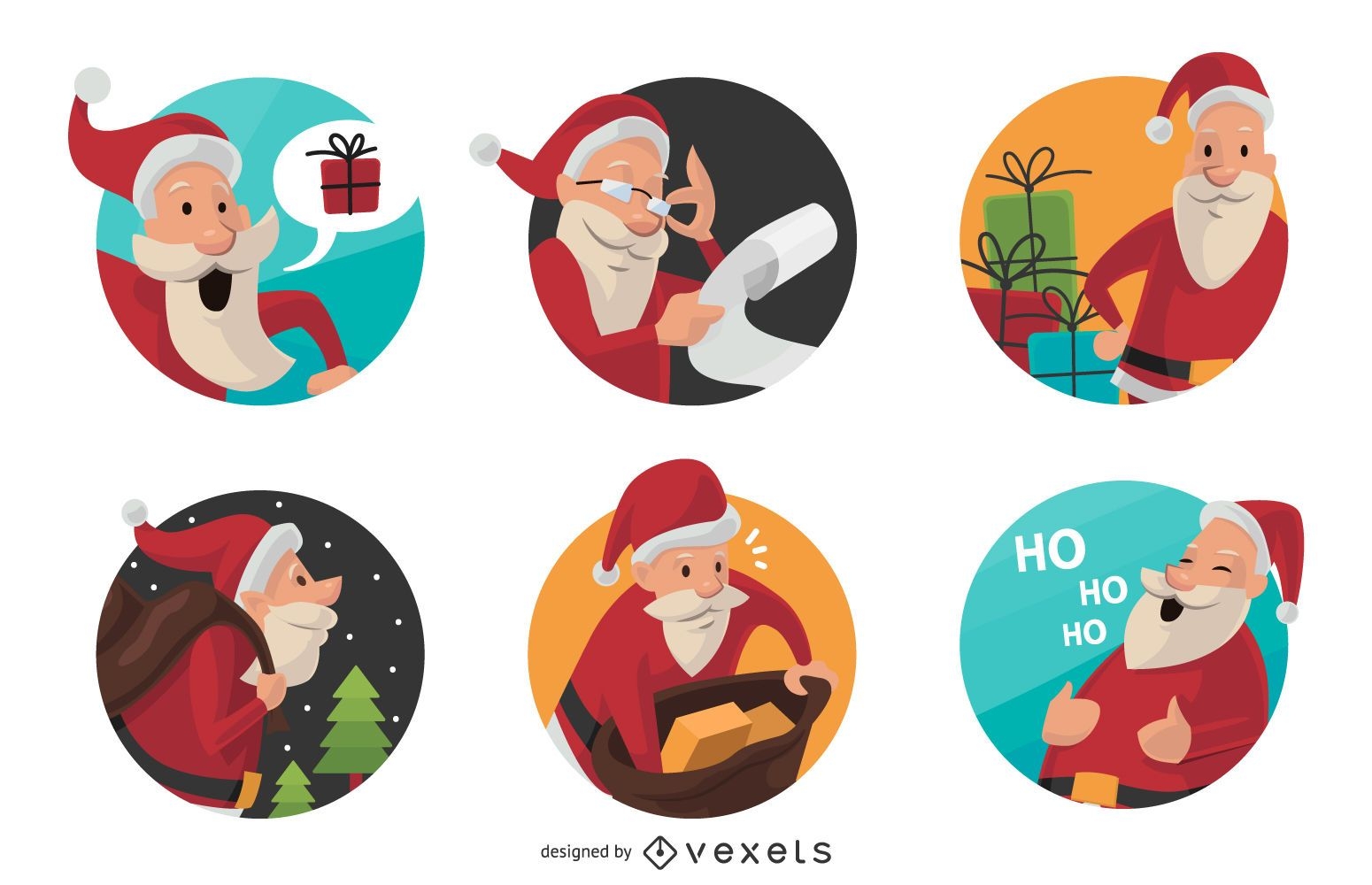 6 emblemas planos de Papai Noel