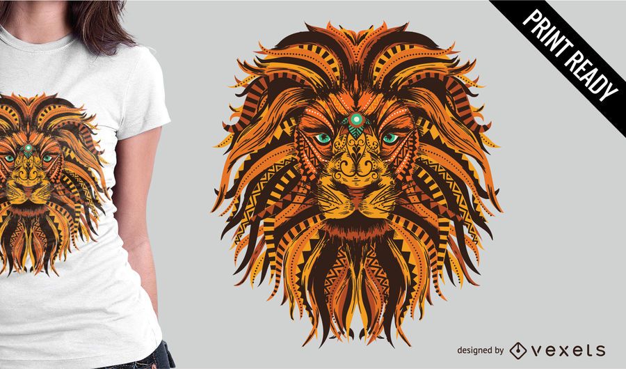 Diseño de camiseta con ilustración de mandala de león. Diseño de camiseta con ilustración de mandala de león.