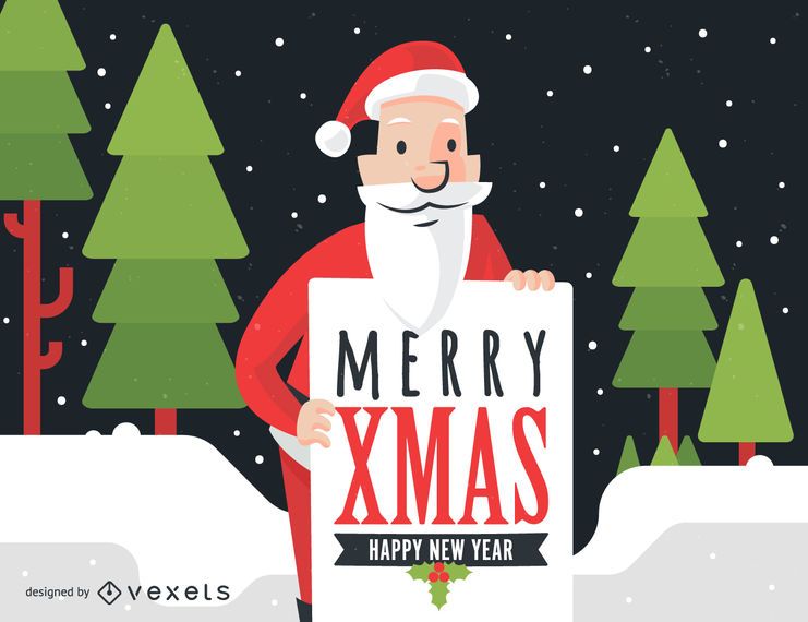 Santa with Merry Xmas sign illustration Santa with Merry Xmas sign illustration