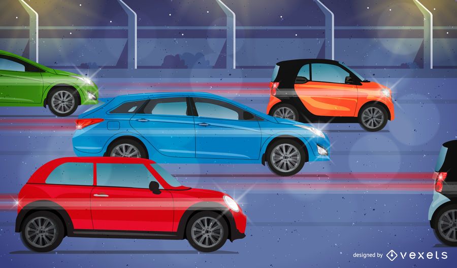 Carros em uma estrada illustraton Carros em uma estrada illustraton