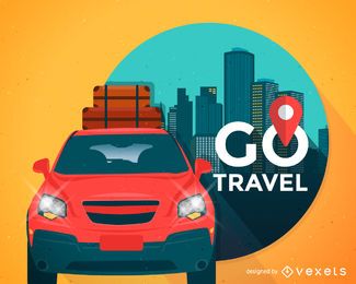 Travel illustration with car