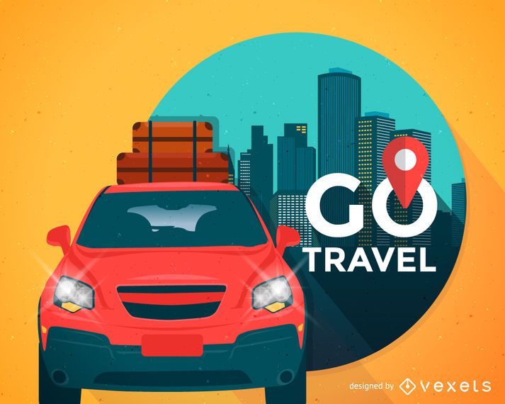 Travel illustration with car Travel illustration with car