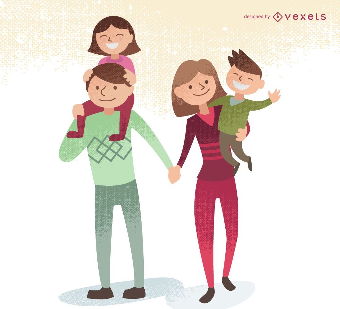 Family illustration with kids