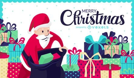 Christmas illustration with gifts and Santa