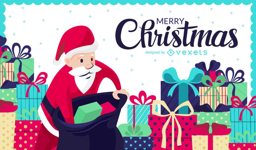 Ilustração de Natal com presentes e Papai Noel Ilustração de Natal com presentes e Papai Noel