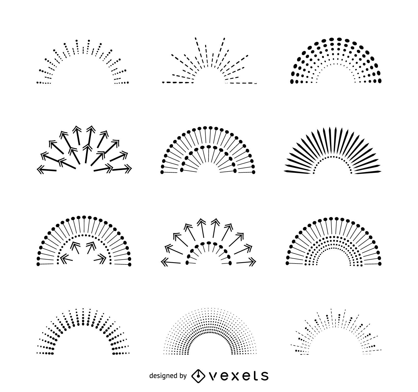 Set of isolated sunburst illustrations