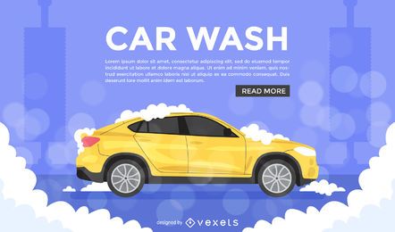 Flat car wash illustration ad Flat car wash illustration ad