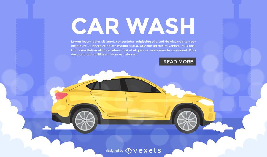 Flat car wash illustration ad Flat car wash illustration ad