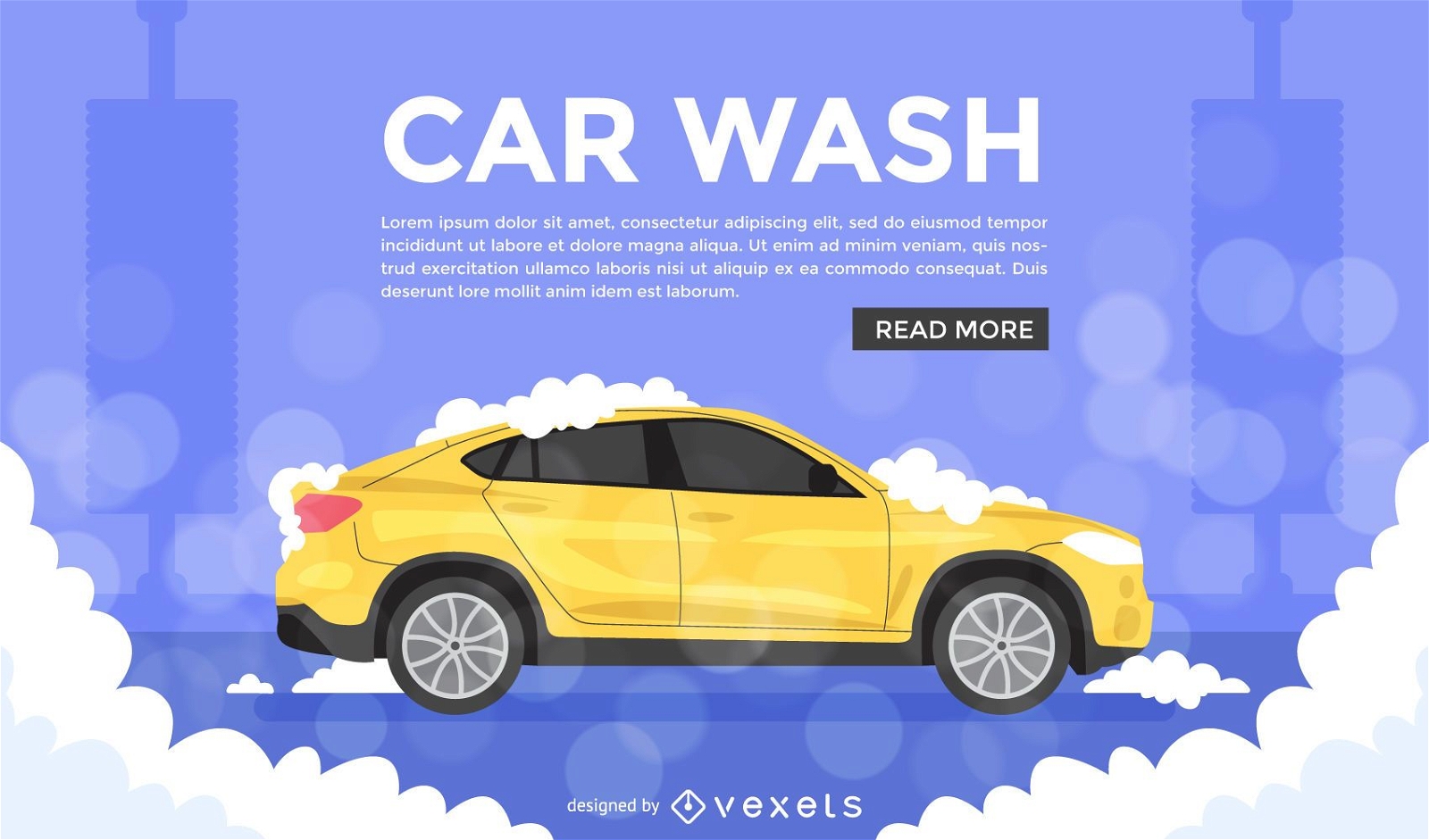 Flat car wash illustration ad