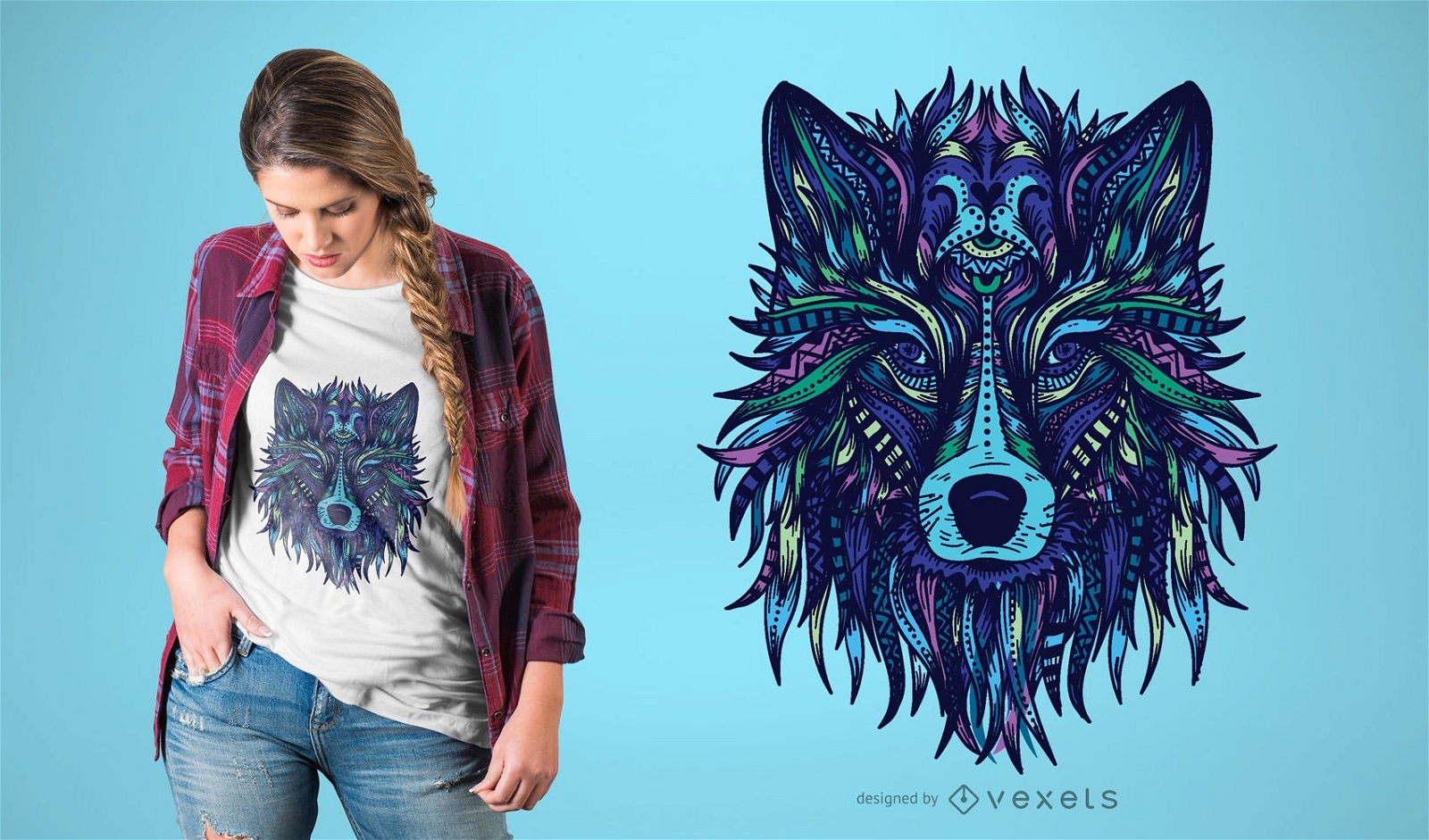 Desenho de camiseta com ilustração de lobo
