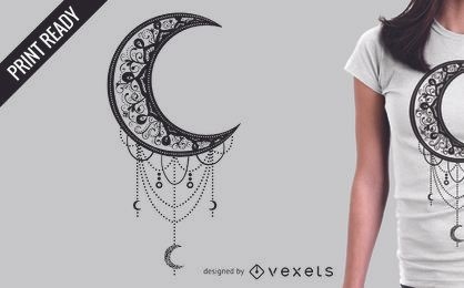 Diseño ilustrado de camiseta de luna.