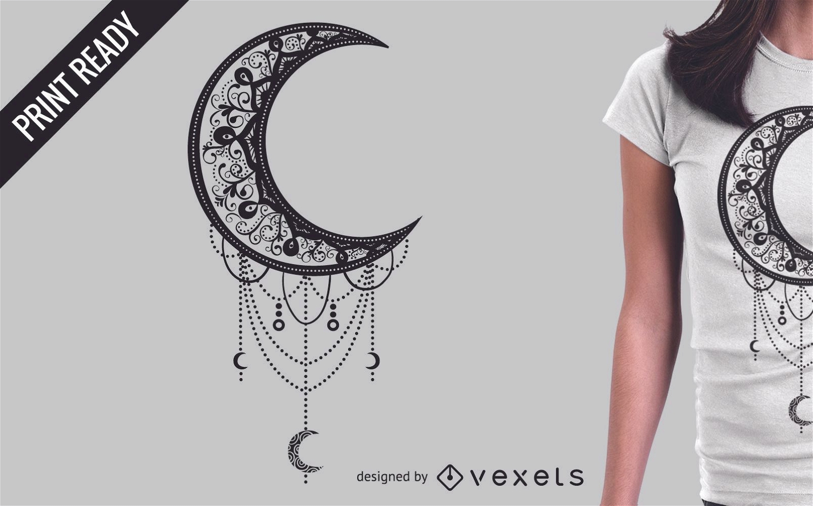 Design ilustrado de camiseta com lua
