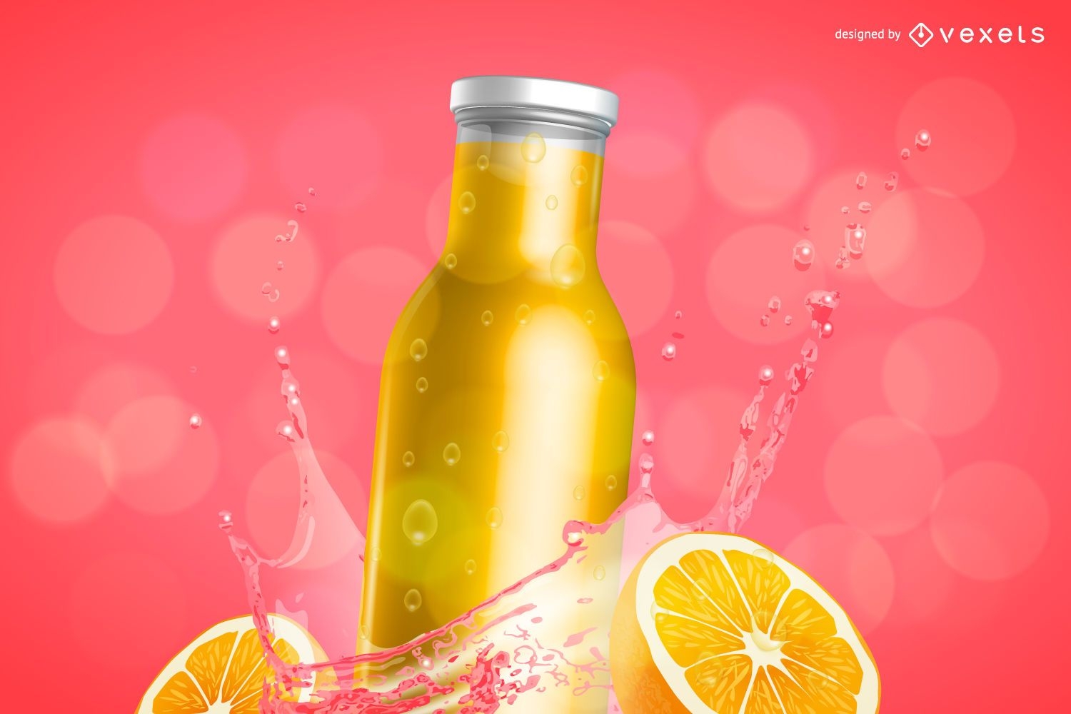 Anuncio de maqueta de botella de jugo de naranja