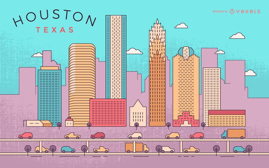 Colorful Houston stroke skyline Colorful Houston stroke skyline