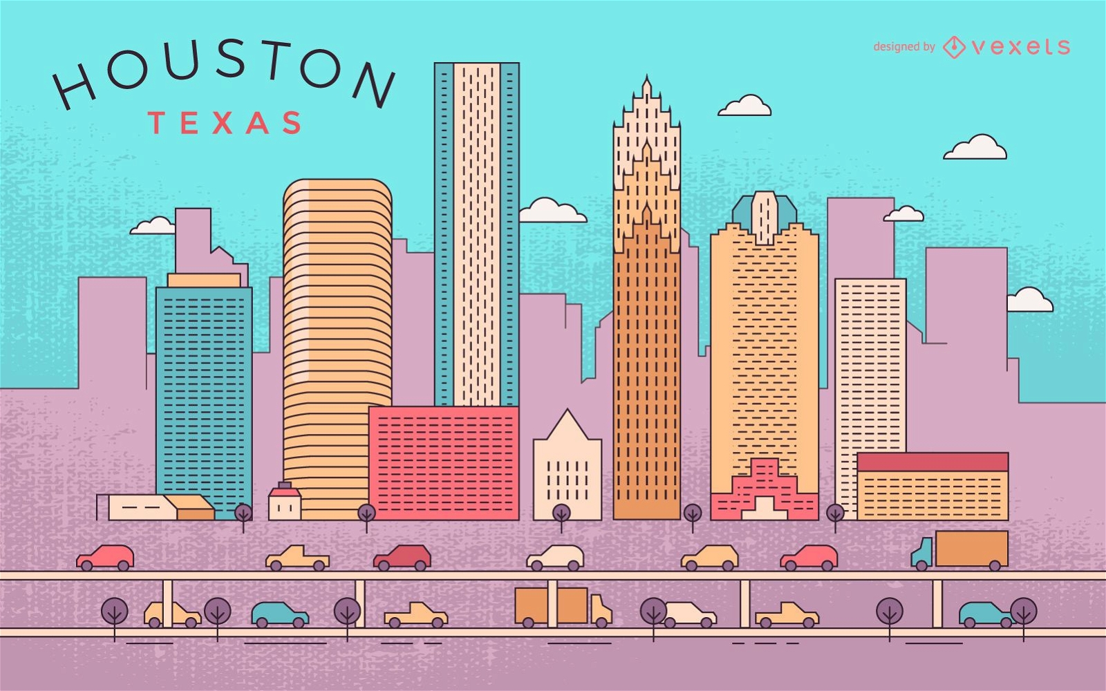 Colorful Houston stroke skyline