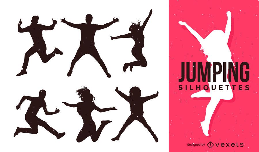 Set of people jumping silhouettes Set of people jumping silhouettes