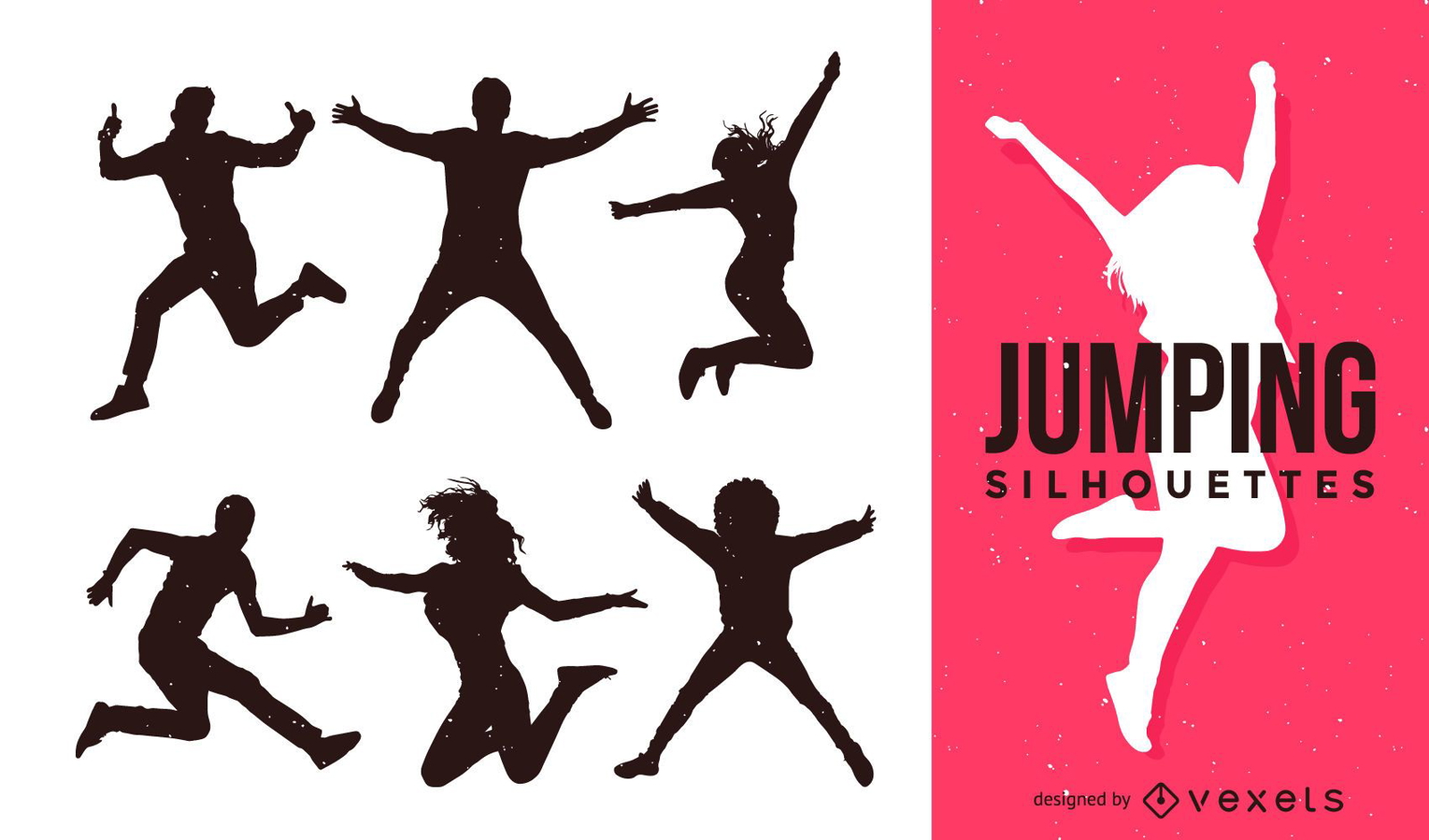 Set of people jumping silhouettes