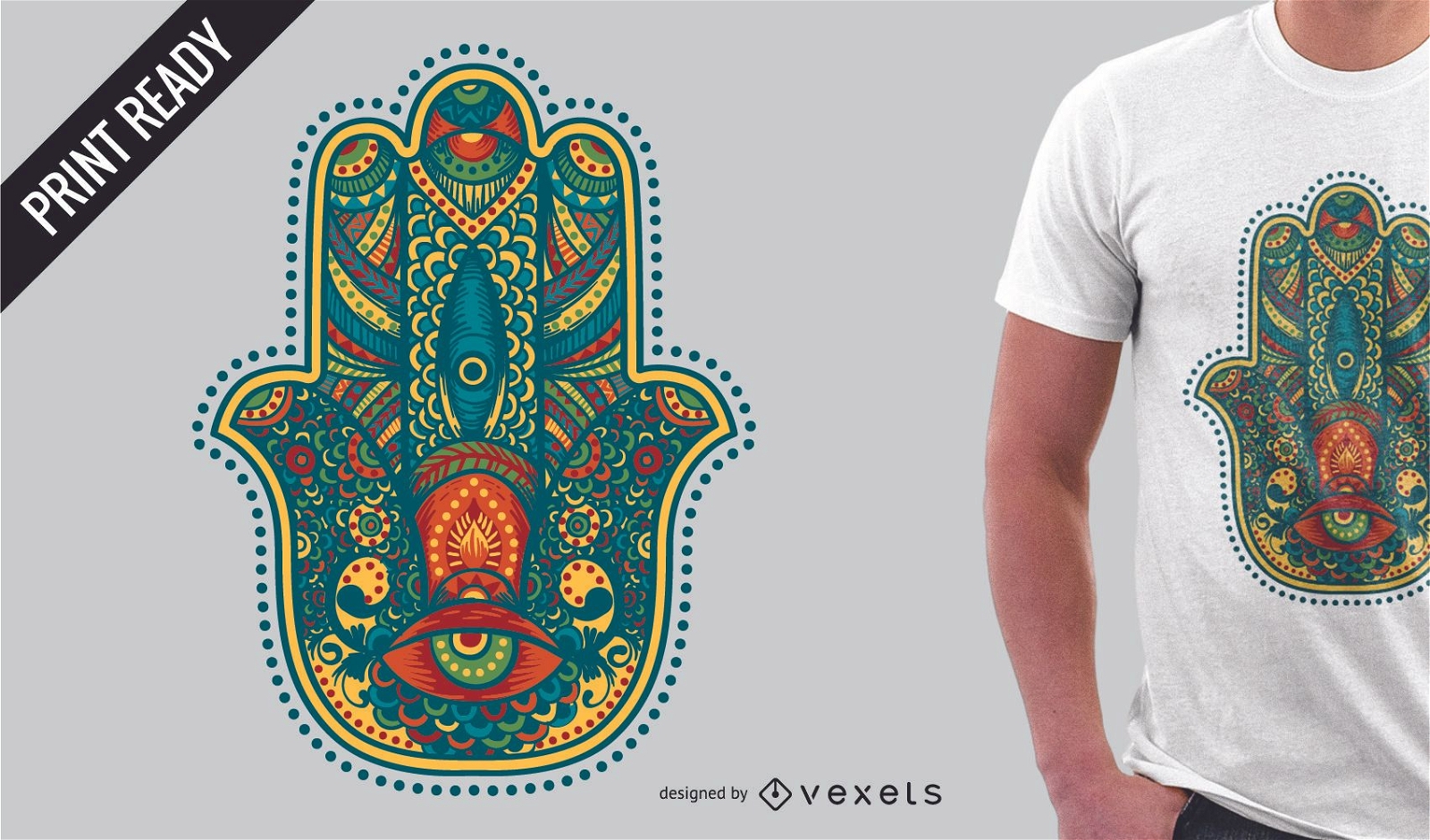 Design colorido de camisetas hamsa