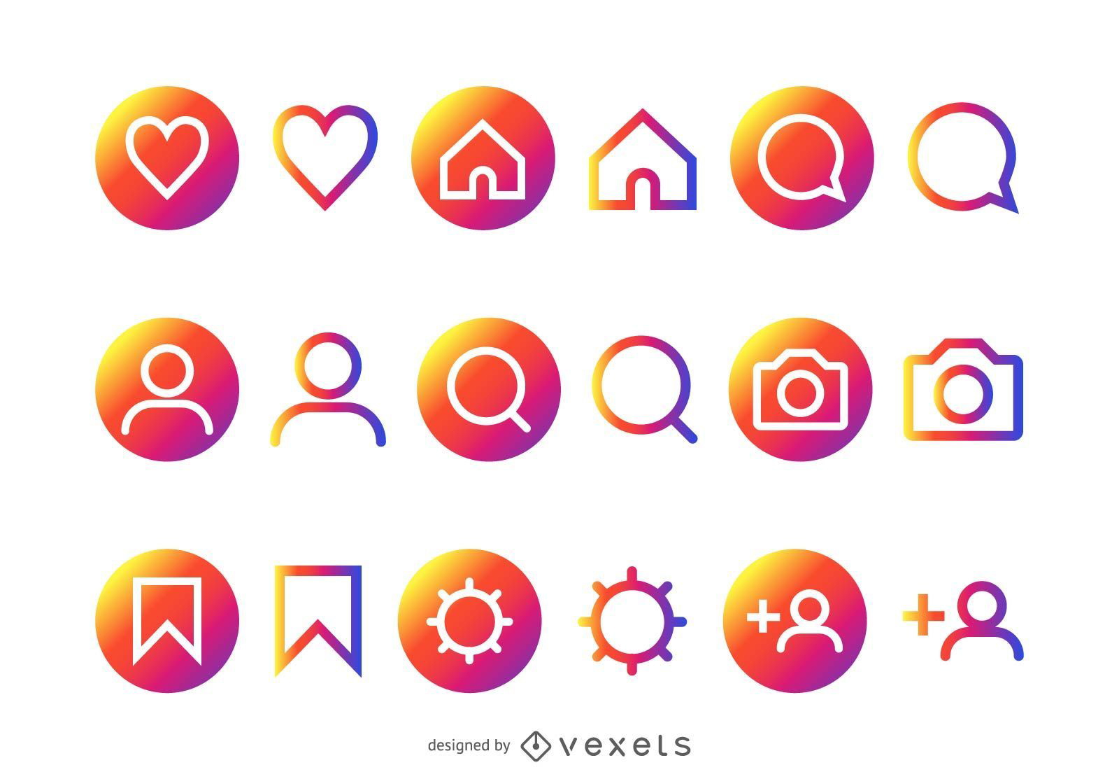 Coleção colorida de ícones do Instagram